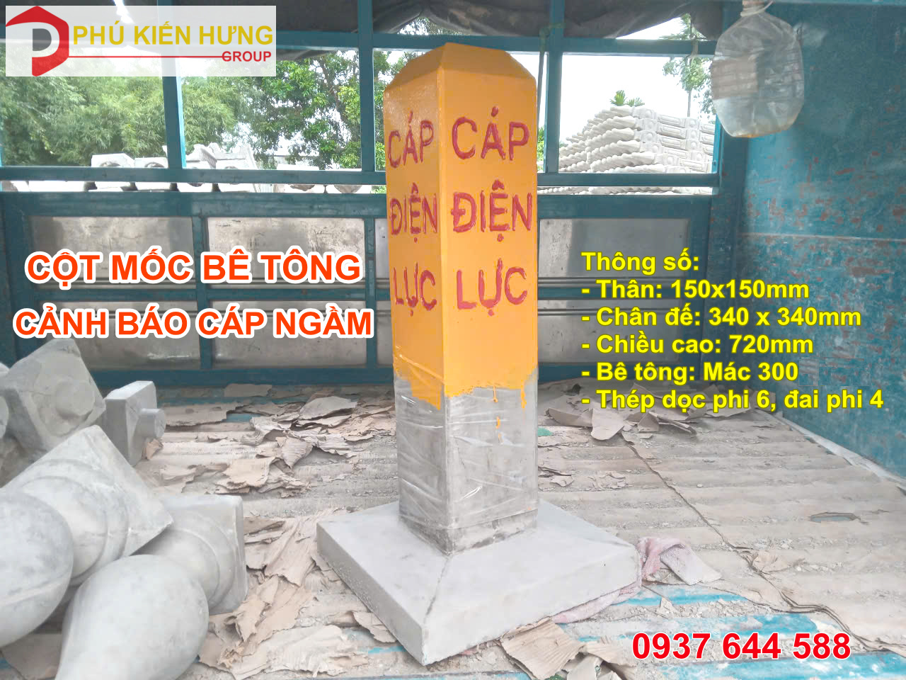 Cột mốc bê tông cảnh báo cáp ngầm điện lực Phú Kiến Hưng 21ok