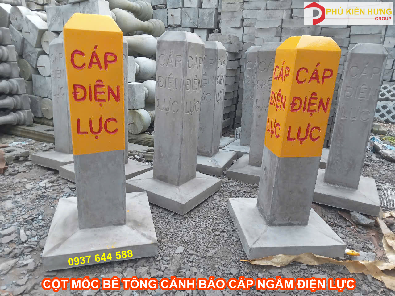 Cột mốc bê tông cảnh báo cáp ngầm điện lực Phú Kiến Hưng