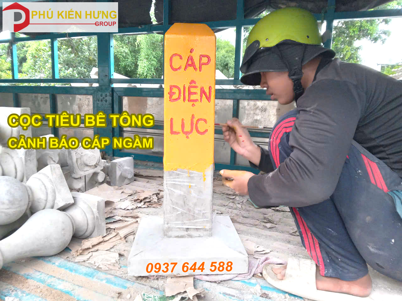 Sơn cọc tiêu bê tông cảnh báo cáp ngầm